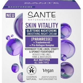 SANTE Naturkosmetik Skin Vitality Crème de nuit lissante - 50 ml - Avec cresson parac, huile de pépins de raisin et complexe 