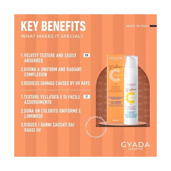 GYADA COSMETICS, Crème de Nuit Visage Illuminatrice, Action Antioxydante, Contrecarre les Signes de l’Âge et de l’Expression,