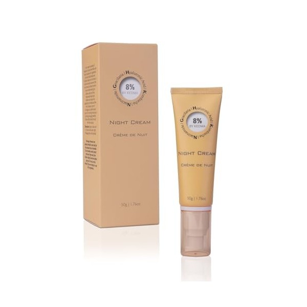 8% - Crème de Nuit Riche à lAcide Hyaluronique et Kombucha - Hydratante, Anti-Âge et Éclat - Tous types de peau - Sans parab