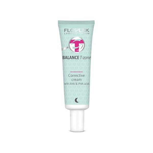 FLOSLEK Crème de nuit correctrice pour le visage avec acides AHA et PHA | 50 ml | Acide de fruits | Peau mixte sous contrôle 