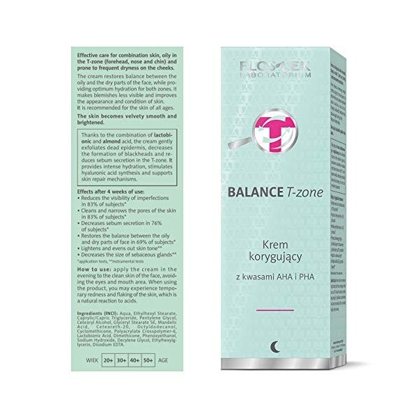 FLOSLEK Crème de nuit correctrice pour le visage avec acides AHA et PHA | 50 ml | Acide de fruits | Peau mixte sous contrôle 