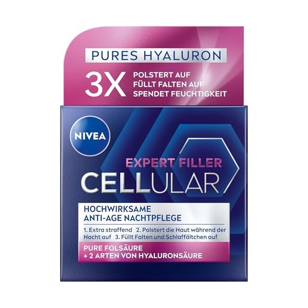 NIVEA Cellular Expert Filler Crème de nuit anti-âge ultra efficace avec effet repulpant à lacide hyaluronique pour la nuit