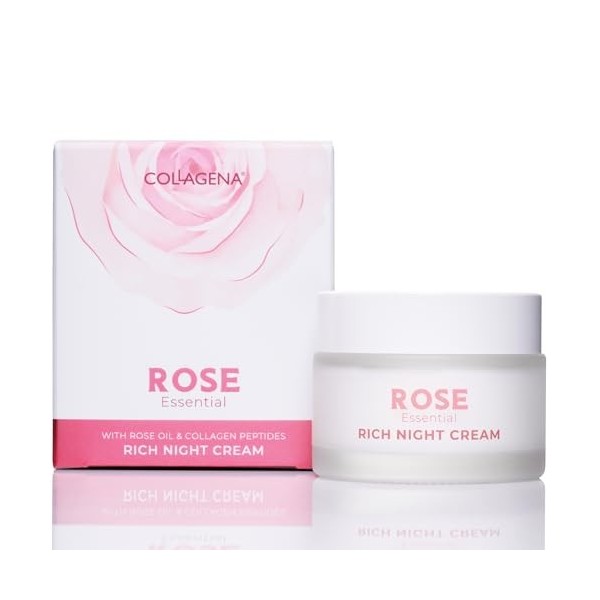 COLLAGENA Rose Essential Crème de Nuit à la Rose & Collagène - Crème Visage Nuit pour Soin de Nuit Intense - Crème Anti-rides