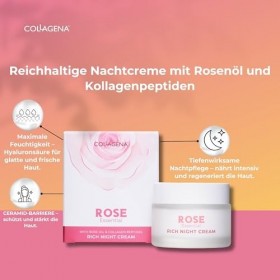 COLLAGENA Rose Essential Crème de Nuit à la Rose & Collagène - Crème Visage Nuit pour Soin de Nuit Intense - Crème Anti-rides