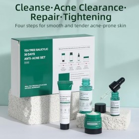 Kit de Soin Anti-Imperfections à lHuile dArbre à Thé et Acide Salicylique, Nettoyant Visage et Crème Hydratante, Réduit la 
