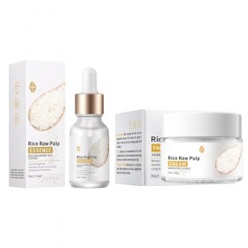 Sérum Essence De Riz + Crème Visage Au Riz, Hydratation Profonde, Teint Éclatant Et Uniforme, Réduit Les Signes De LÂge, Amé