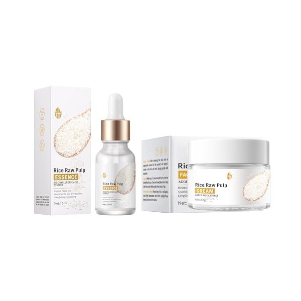 Sérum Essence De Riz + Crème Visage Au Riz, Hydratation Profonde, Teint Éclatant Et Uniforme, Réduit Les Signes De LÂge, Amé