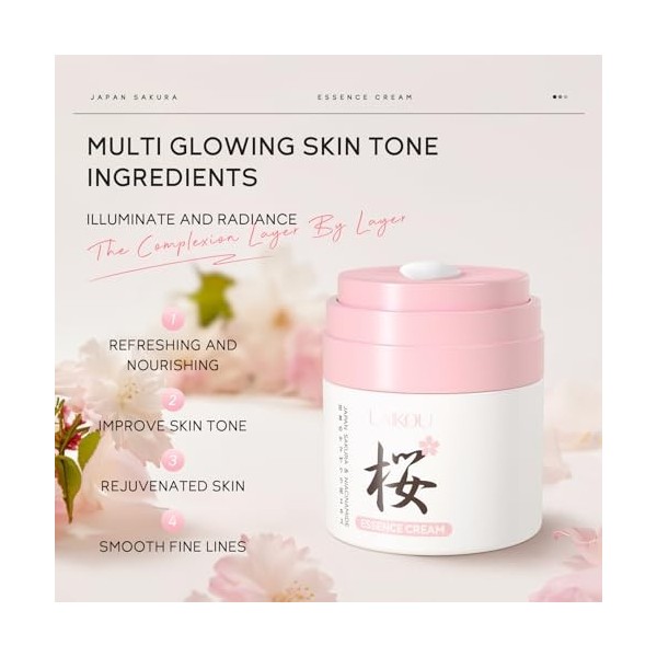 LAIKOU Sakura Crème Hydratante Visage Femme, Creme Visage Jour et Nuit 2 x 50g, Crème Anti-rides Raffermissante et Nourrissan