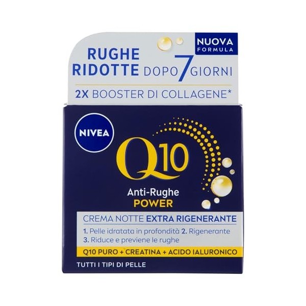 NIVEA Q10 Crème visage anti-rides pour la nuit, extra régénérante 50 ml, crème visage anti-rides, crème pour le visage, acide