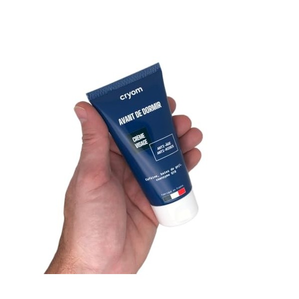 CRYOM - Crème visage anti-âge et anti-rides AVANT DE DORMIR, tube 75ml, cosmétique pour hommes
