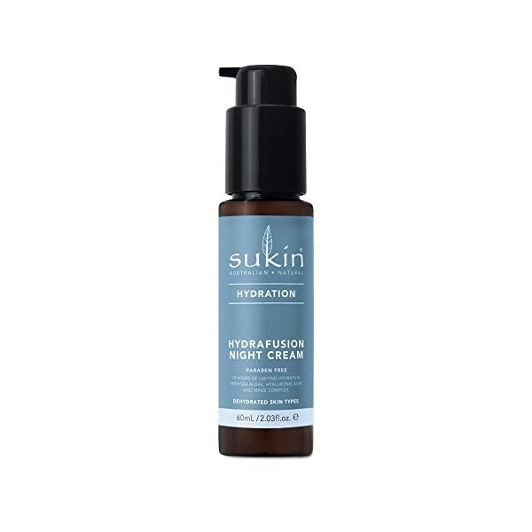 Sukin Hydration Hydrafusion Crème de nuit pour peaux déshydratées, hydrate aux algues marines, acide hyaluronique, complexe d