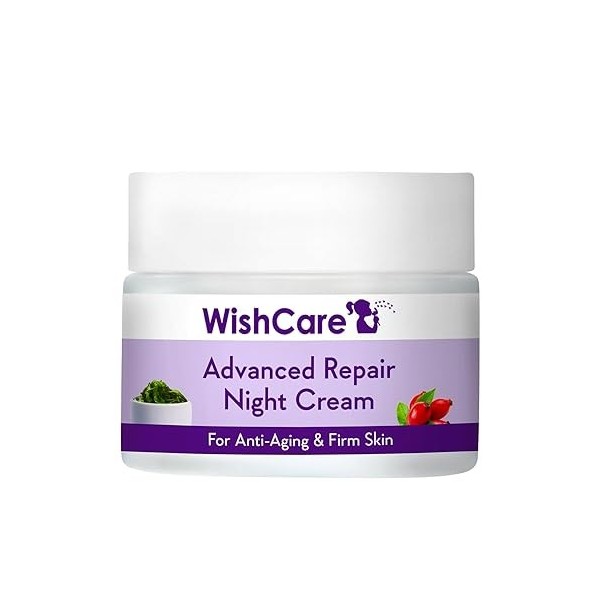 WishCare Crème de nuit réparatrice au collagène - Avec rétinol, niacinamide, pépins de raisin, algues marines, jojoba et cyno