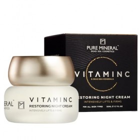 Pure Mineral - Crème de Nuit Restauratrice Vitamine C pour Tous Types de Peau - Lifting, Raffermissant - Minéraux Mer Morte, 