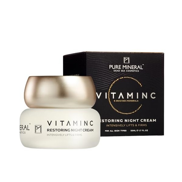 Pure Mineral - Crème de Nuit Restauratrice Vitamine C pour Tous Types de Peau - Lifting, Raffermissant - Minéraux Mer Morte, 