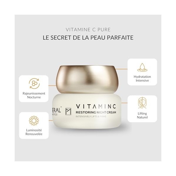 Pure Mineral - Crème de Nuit Restauratrice Vitamine C pour Tous Types de Peau - Lifting, Raffermissant - Minéraux Mer Morte, 