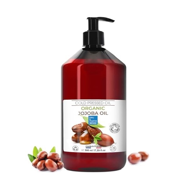 Huile de Jojoba Bio, Pure et 100% Naturelle, Huile Visage, Hydratante Cheveux et Barbe, Anti Âge, Huile Démaquillante Visage,...