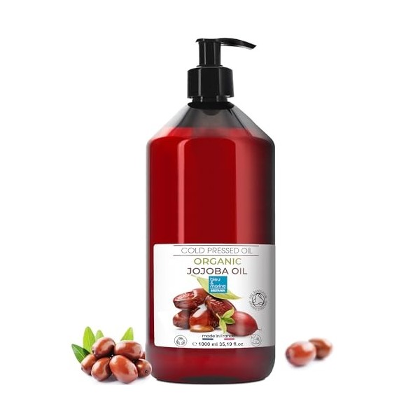 Huile de Jojoba Bio, Pure et 100% Naturelle, Huile Visage, Hydratante Cheveux et Barbe, Anti Âge, Huile Démaquillante Visage,...