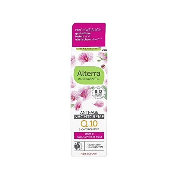 Alterra Crème de nuit anti-âge Orchidée 50 ml pour peaux matures et exigeantes, avec huile dargan bio, vitamine E & Q10, cos