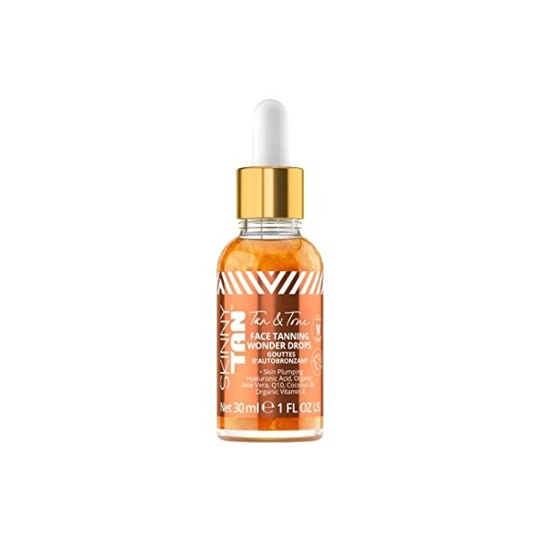 Skinny Tan Tan and Tone Face Tanning Wonder Drops Serum - Hyaluronic Acid for Dewy, Luminous Finish - Helps Even Skin Tone - 