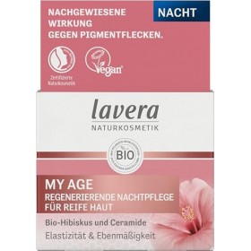 lavera MY AGE Crème de nuit contre les taches pigmentaires Pour peaux matures Apporte tonicité et élasticité Végétalien Cosmé