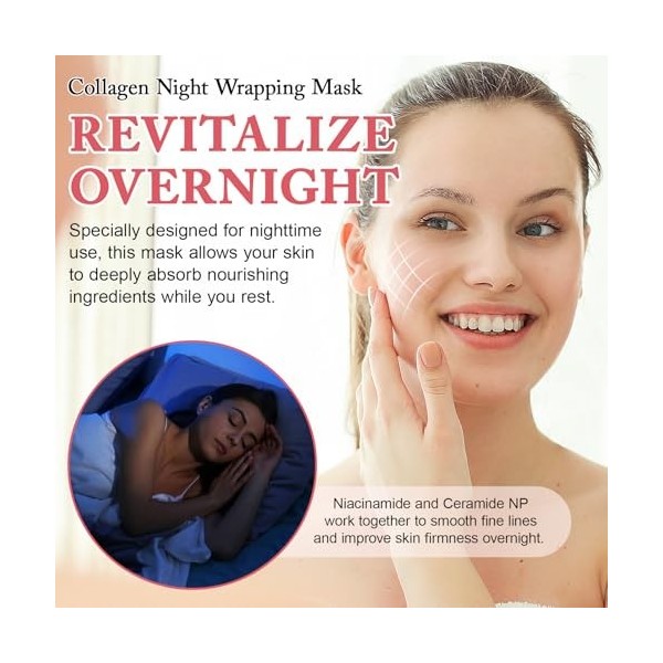 Collagen Night Wrapping Mask，Masque Collagene Visage Korean，Masque de Nuit Au Collagène，Masque de Soin Coréen pour Hydrater, 