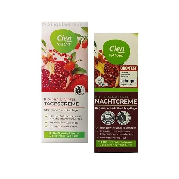 Cien Lot de 2 crèmes de jour et de nuit bio à la grenade - Soin raffermissant du visage - 2 x 50 ml