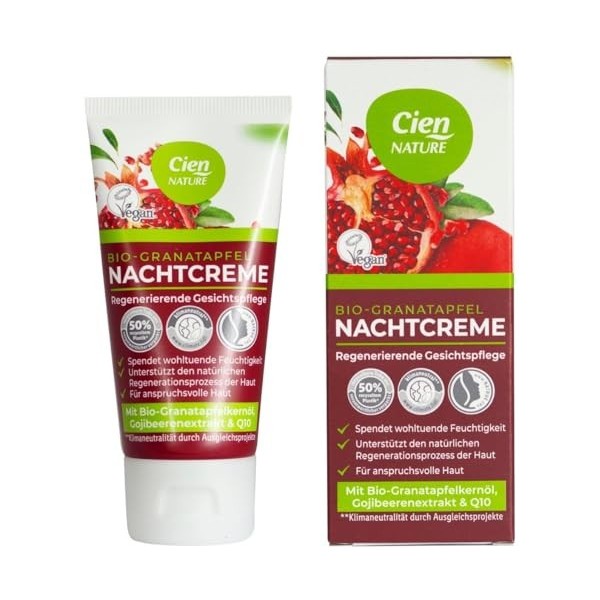 Cien Lot de 2 crèmes de jour et de nuit bio à la grenade - Soin raffermissant du visage - 2 x 50 ml