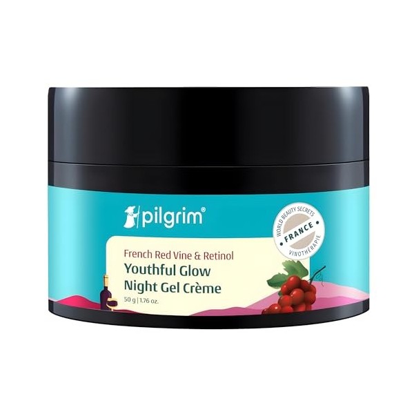 PILGRIM French Red Vine Crème de nuit anti-âge pour femme avec rétinol, mûre et vitamine C pour une peau éclatante et réparat