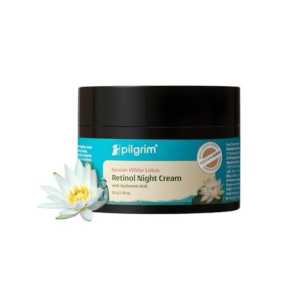 PILGRIM Crème de nuit anti-âge au rétinol coréen 50 g avec acide hyaluronique et vitamine C | Découvrez une peau jeune, san