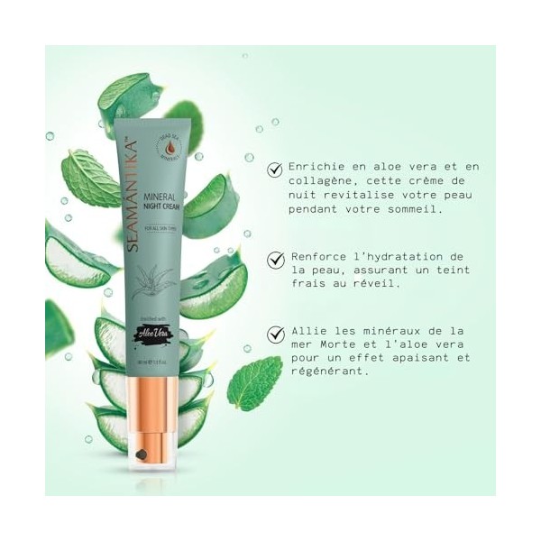 SEAMANTIKA - Crème de Nuit Minérale à l’Aloe Vera - Répare et Nourrit Pendant le Sommeil - Peaux Normales à Sèches - Sans Par