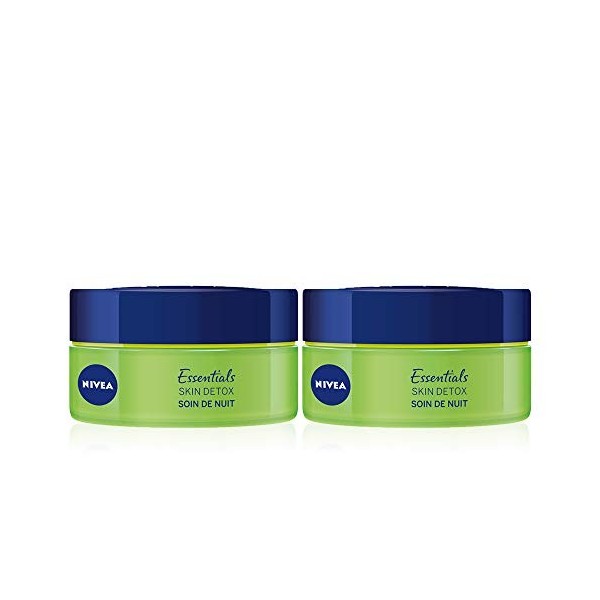 NIVEA Soin de Nuit Skin Detox + Hydratation intense 48H 2x50ml , crème hydratante visage avec Thé vert & Acide Hyaluronique, ...