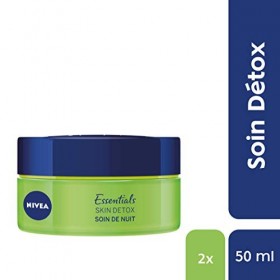 NIVEA Soin de Nuit Skin Detox + Hydratation intense 48H 2x50ml , crème hydratante visage avec Thé vert & Acide Hyaluronique, ...