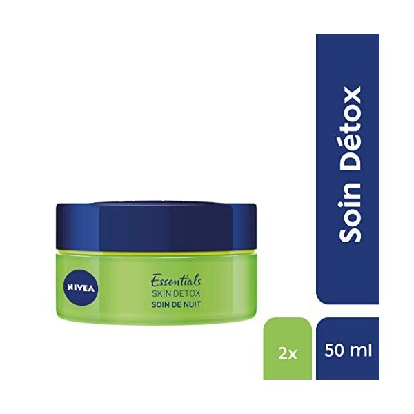 NIVEA Soin de Nuit Skin Detox + Hydratation intense 48H 2x50ml , crème hydratante visage avec Thé vert & Acide Hyaluronique, ...