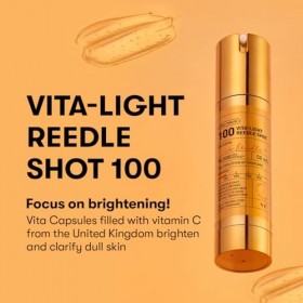 VT COSMETICS Vita Reedle Shot 100 Sérum Visage Microneedling aux Vitamines C & E, Capsules Éclaircissantes, Teint Lumineux, H