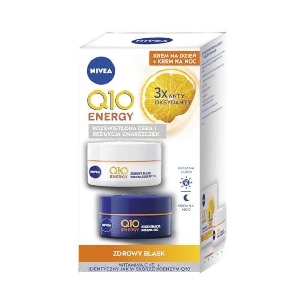 NIVEA Lot de 2 crème de jour Q10 Energy et crème de nuit 2 x 50 ml 