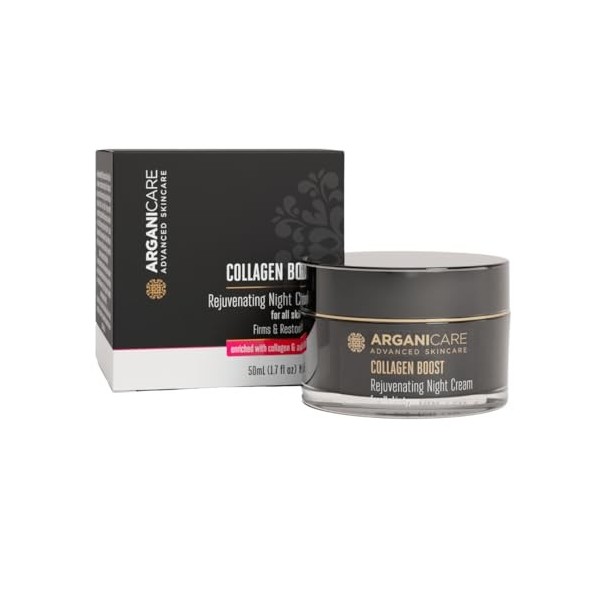 Arganicare | Collagen Boost | CRÈME DE NUIT RAJEUNISSANTE | Collagène & Huile d’Argan | Peau Reposée au Réveil | Tous Types d...