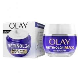 Olay Retinol 24 MAX Crème de nuit hydratante anti-âge pour femme avec vitamine E antioxydante et 40% de glycérine, lisse, ren