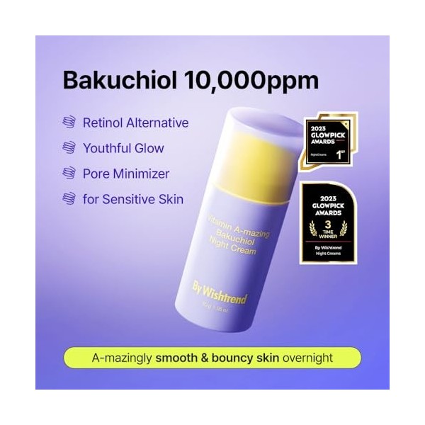 BY WISHTREND Crème de nuit rétinienne Bakuchiol à la vitamine A, alternative coréenne au rétinol, anti-âge, pour les ridules,