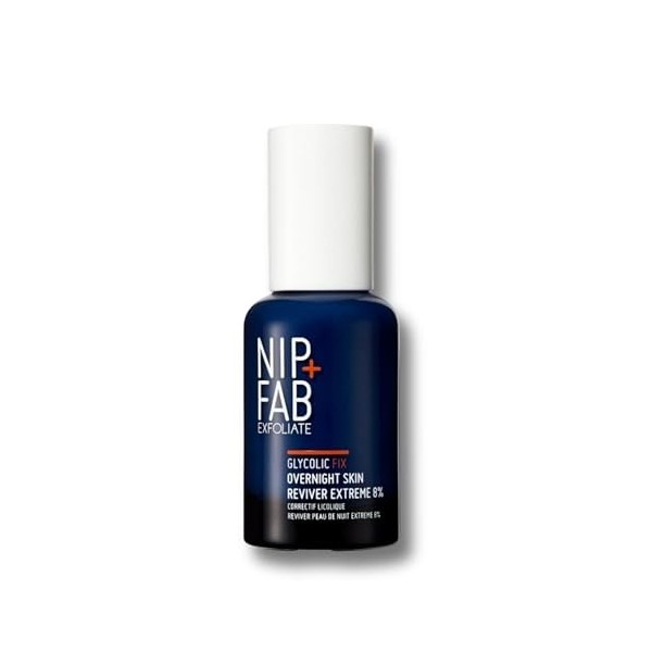 Nip+Fab Glycolic Fix Overnight Skin Reviver Extreme 8%, 45 ml, Exfoliant pour le Visage à lAcide Lactique et Formule Spécial