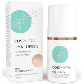 Cosphera Crème de nuit à lacide hyaluronique 100 % végétalien - Soin de nuit pour rides, poches et cernes - 30 ml - Crème po