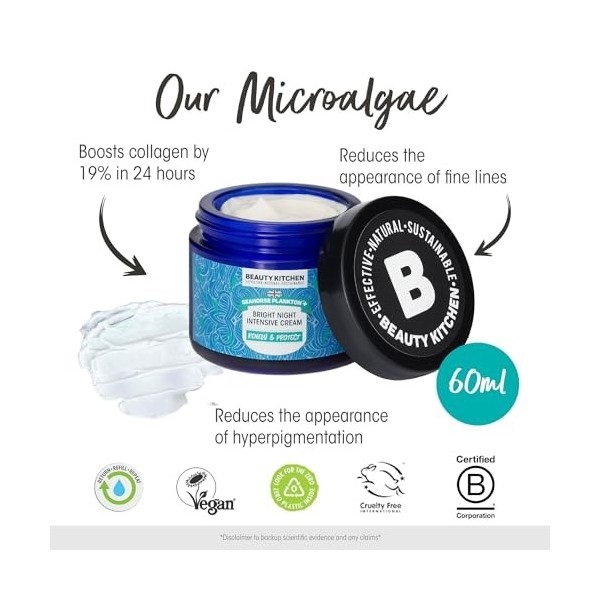 Beauty Kitchen Seahorse Plankton+ Bright Night Intensive Cream, Renews and Protects Skin, Firms and Restores Skin Overnight, 