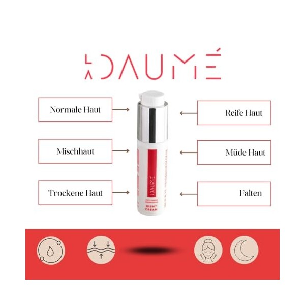 LA DAUMÉ Crème de nuit nourrissante anti-rides, anti-âge, anti-âge, soin du visage avec effet anti-rides, crème de nuit pour 