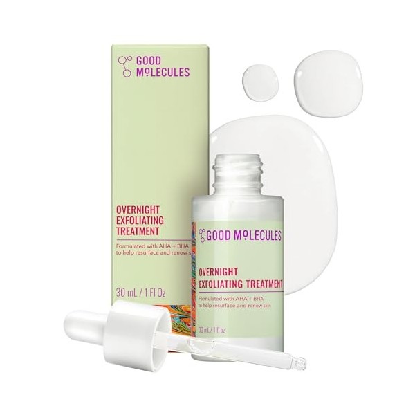 Good Molecules Traitement exfoliant de nuit – Exfoliant pour le visage avec formule légère AHA et BHA – Minimiseur de pores, 