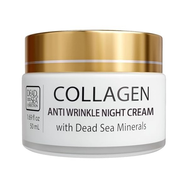 Dead Sea Collection Crème visage anti-rides au collagène pour femme et homme - Soin de nuit anti-âge aux minéraux marins - Hy