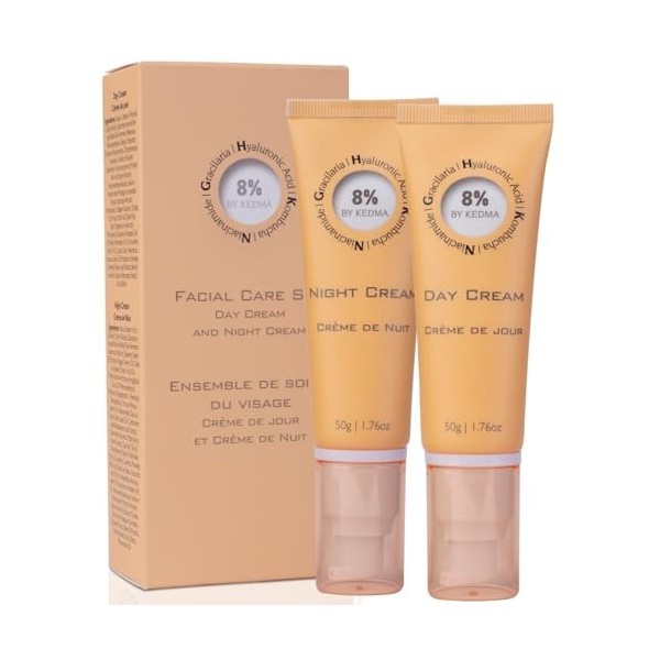 8% - Set Crème Jour et Nuit Hydratantes - Acide Hyaluronique, Collagène et Kombucha - Anti-Âge et Éclat - Tous types de peau 