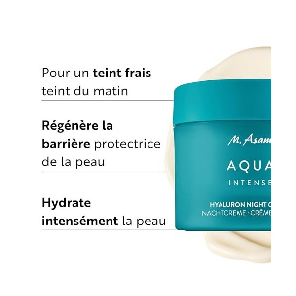 M. Asam AQUA INTENSE Crème Hydratante Visage Nuit 100ml - Acide Hyaluronique, Hydratation Intense, Skincare Régénérant, Soi