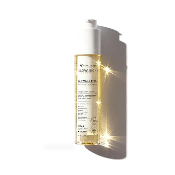 VidalForce Glow Night Crème de Nuit Anti-Âge Homme Femme – Anti-Rides avec Acide Hyaluronique Full Spectrum, Rétinol Encapsul