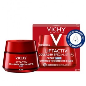 Vichy, Liftactiv, Crème de Nuit Anti-Âge Collagen Specialist, Lisse & Repulpe, Enrichi en Vitamine Cg, Pour tous Types de Pea