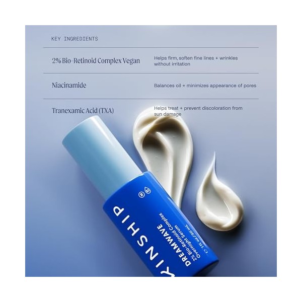 Kinship Dreamwave Sérum rénovateur de nuit 2 % bio-rétinoïde – Rétinol pour peaux sensibles – Lisse les rides – Niacinamide a
