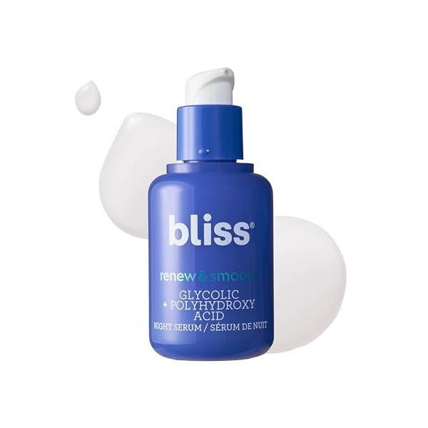Bliss Renew & Smooth Sérum de nuit pour le visage | Traitement resurfaçage à lacide glycolique et AHA glycolique + acide pol